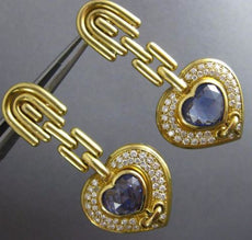 ESTATE EXTRA LARGE 10CT DIAMOND & AAA TANZANITE 18K YELLOW GOLD 3D LOVE EARRINGS