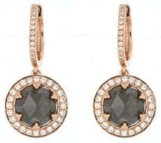 ESTATE LARGE 5.02CT WHITE & CHOCOLATE FANCY DIAMOND 18KT ROSE GOLD HALO EARRINGS