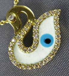 DIAMOND WHITE & BLUE ENAMEL 18KT YELLOW GOLD 3D EVIL EYE DUCK FISH LUCKY PENDANT