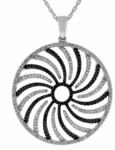 1.05CT WHITE & BLACK DIAMOND 14K WHITE GOLD 3D MULTI ROW CIRCULAR FLOWER PENDANT