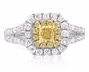 ESTATE 1.37CT WHITE & FANCY YELLOW DIAMOND 18KT 2 TONE GOLD HALO ENGAGEMENT RING