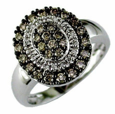 .71CT WHITE & MOCHA DIAMOND 14KT WHITE GOLD 3D CLUSTER OVAL DOUBLE HALO FUN RING