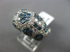 ESTATE WIDE 4.68CT WHITE & BLUE DIAMOND 14KT WHITE GOLD 3D MULTI ROW FLOWER RING