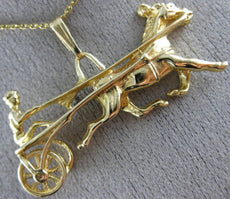 ANTIQUE LARGE 14KT YELLOW GOLD 3D FILIGREE HORSE RIDER RACING PENDANT #19848
