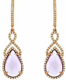 5.10CT DIAMOND & AAA AMETHYST 14K ROSE GOLD PEAR SHAPE INFINITY HANGING EARRINGS