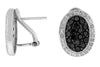 1.33CT WHITE & BLACK DIAMOND 14KT WHITE GOLD CLUSTER OVAL CLIP ON STUD EARRINGS