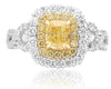 ESTATE GIA 2.22CT WHITE & FANCY YELLOW DIAMOND 18KT 2 STONE GOLD ENGAGEMENT RING