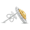 ESTATE 1.33CT WHITE & FANCY YELLOW DIAMOND 18KT TWO TONE GOLD OVAL STUD EARRINGS