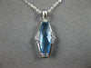 ESTATE 1.59CT DIAMOND & AAA BLUE TOPAZ 14K WHITE GOLD TRAPEZOID FLOATING PENDANT