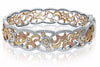 WIDE 2.63CT MULTI COLOR FANCY DIAMOND 18KT TRI COLOR GOLD FLOWER BANGLE BRACELET