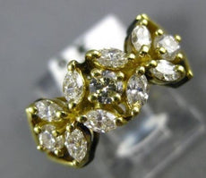 ANTIQUE WIDE .94CT MARQUISE & ROUND DIAMOND 18KT YELLOW GOLD  FLORAL RING #1908