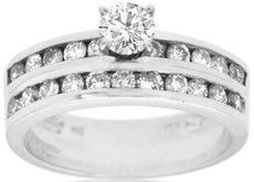 ESTATE 1.15CT ROUND DIAMOND 14KT WHITE GOLD 3D CHANNEL ENGAGEMENT BAND RING SET