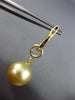 LARGE .29CT DIAMOND & GOLDEN SOUTH SEA PEARL 18K YELLOW GOLD 3D HANGING EARRINGS