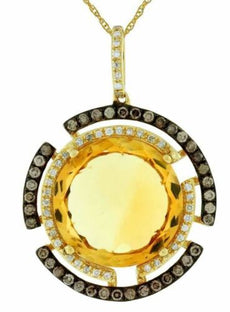 8.47CT WHITE & MOCHA DIAMOND & AAA CITRINE 14K YELLOW GOLD 3D ROUND HALO PENDANT