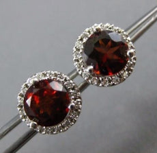 ESTATE 1.94CT DIAMOND & AAA GARNET 14KT WHITE GOLD 3D ROUND HALO STUD EARRINGS