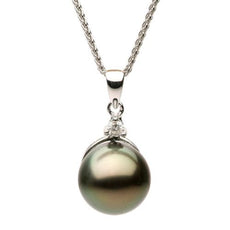 ESTATE .05CT DIAMOND & AAA TAHITIAN PEARL 14KT WHITE GOLD 3D TWO STONE PENDANT