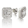 ESTATE .56CT  ROUND & BAGUETTE DIAMOND 18KT WHITE GOLD 3D SQUARE STUD EARRINGS