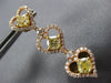 ESTATE 3.58CT WHITE & FANCY YELLOW DIAMOND 18K ROSE GOLD 3D MULTI HEART EARRINGS