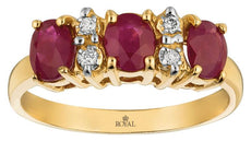 1.26CT DIAMOND & AAA RUBY 14KT YELLOW GOLD OVAL & ROUND 3 STONE ANNIVERSARY RING