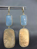 ESTATE LARGE 14KT YELLOW GOLD 3D AAA BLUE CHELCEDONY HAMMERED HANGING EARRINGS