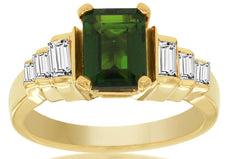 2.35CT DIAMOND & AAA RUSSALITE 14KT YELLOW GOLD 3D EMERALD CUT ENGAGEMENT RING