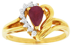 .55CT DIAMOND & AAA RUBY 14KT YELLOW GOLD 3D PEAR SHAPE & ROUND HEART SHAPE RING
