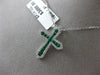 ESTATE .64CT DIAMOND & AAA EMERALD 14KT WHITE GOLD 3D HALO ETOILE CROSS PENDANT