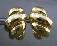 ESTATE LARGE 14KT YELLOW GOLD 3D DIAMOND CUT MULTI WAVE CLIP ON EARRINGS 13mm