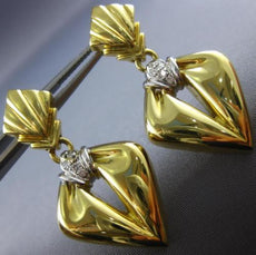 ANTIQUE LARGE .15CT DIAMOND 18KT 2 TONE GOLD TRIANGULAR HANGING EARRINGS #20582