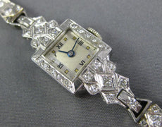 ANTIQUE LARGE ART DECO 3.01CT OLD MINE DIAMOND PLATINUM 3D FILIGREE WATCH #26386