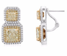 6.73CT WHITE & FANCY YELLOW DIAMOND 18K TWO TONE GOLD CLASSIC HANGING EARRINGS