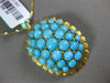 ANTIQUE LARGE AAA TURQUOISE 18KT YELLOW GOLD 3D LEAF CLUSTER SUN BURST PENDANT