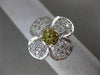ESTATE LARGE 1.54CT WHITE & FANCY YELLOW DIAMOND 18KT 2 TONE GOLD 3D FLOWER RING