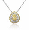 GIA 1.95CT WHITE & FANCY YELLOW DIAMOND 18K 2TONE GOLD FLOWER TEAR DROP NECKLACE