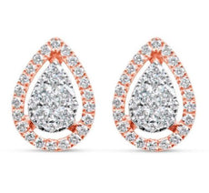 ESTATE .55CT DIAMOND 18KT WHITE & ROSE GOLD CLUSTER TEAR DROP HALO STUD EARRINGS