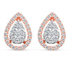 ESTATE .55CT DIAMOND 18KT WHITE & ROSE GOLD CLUSTER TEAR DROP HALO STUD EARRINGS