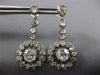 ANTIQUE LARGE  7.0CT ROSE CUT DIAMOND 14KT WHITE GOLD 3D FLOWER HANGING EARRINGS
