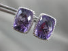 ESTATE LARGE 3.37CT DIAMOND & AMETHYST 14KT WHITE GOLD RECTANGULAR STUD EARRINGS