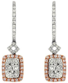 ESTATE .89CT WHITE & PINK DIAMOND 14K WHITE GOLD CLUSTER SQUARE HANGING EARRINGS