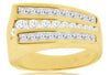 WIDE 1.56CT DIAMOND 14K YELLOW GOLD ROUND & PRINCESS 3 ROW RECTANGULAR MENS RING