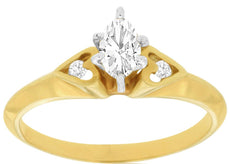 .32CT DIAMOND 14K YELLOW GOLD MARQUISE & ROUND DOUBLE HEART LOVE ENGAGEMENT RING
