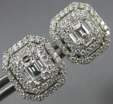ESTATE LARGE 1.25CT DIAMOND 18KT WHITE GOLD CLUSTER SQUARE OCTAGON STUD EARRINGS