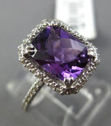 ESTATE 2.37CT DIAMOND & AAA CUSHION AMETHYST 14KT WHITE GOLD 3D ENGAGEMENT RING
