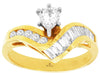 1.13CT DIAMOND 14KT YELLOW GOLD 3D PEAR SHAPE ROUND & BAGUETTE ENGAGEMENT RING