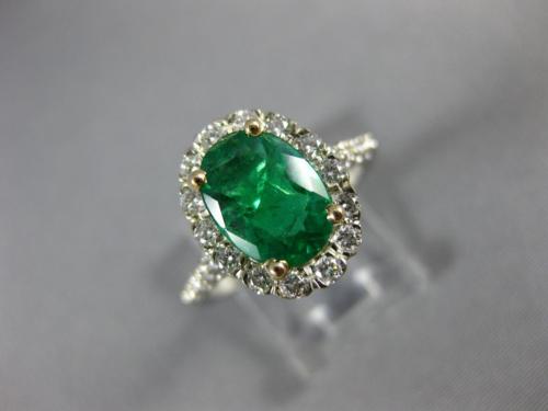 ESTATE LARGE 1.94CT DIAMOND & AAA EMERALD 18KT WHITE GOLD 3D ENGAGEMENT #26503
