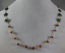 ANTIQUE LONG AAA HEMATITE & RUBY 18KT YELLOW GOLD 3D SHOOTING STAR FUN NECKLACE