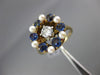 ANTIQUE .85CT OLD MINE DIAMOND AAA SAPPHIRE & PEARL 14K YELLOW GOLD RING #21998