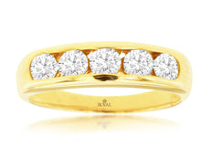 1.0CT DIAMOND 14KT YELLOW GOLD 3D ROUND 5 STONE CHANNEL WEDDING ANNIVERSARY RING