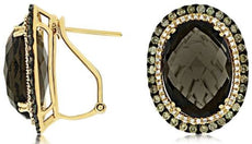 LARGE 26.6CT WHITE & CHOCOLATE FANCY DIAMOND AAA SMOKEY QUARTZ 14K GOLD EARRINGS