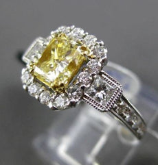 ESTATE GIA 1.82CT WHITE & FANCY YELLOW DIAMOND 18K 2 TONE GOLD 3D ENGAGMENT RING